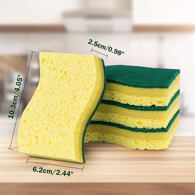 AIDEA Heavy-Duty Scrub Sponges, 12Count, Sponge for Non-Coated Cookware, Kitchen Sponges for Dishes, Scrubbing Power for Tough Messes, Cleaning Sponge for Kitchen, Bathroom, Household