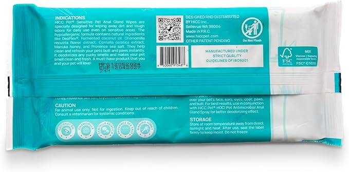HICC PET Wipes for Dogs & Cats, Vet Recommended Cleaning Deodorizing & Soothing Allergy Infections Anal Gland Wipes, Hypoallergenic Hydrating & Nourish Fur Dog Grooming Wipes for Paw, Butt, Body