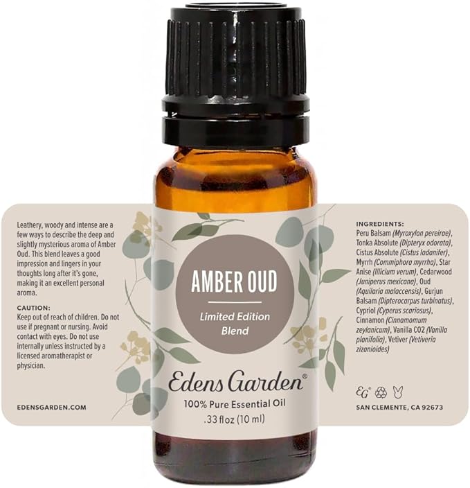Edens Garden Amber Oud Essential Oil Blend- 100% Pure Premium Grade, Undiluted, Natural, Therapeutic, Aromatherapy, The Best for Diffusing, Candle, Laundry, Humidifiers 10 ml (.33 fl oz)