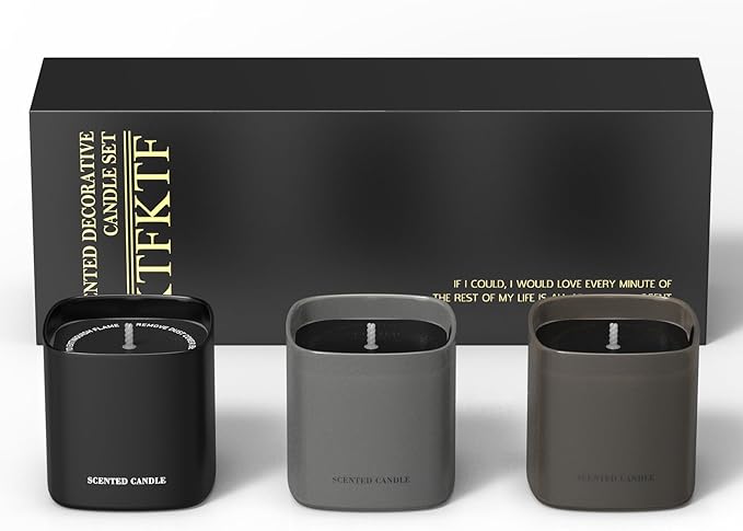 Scented Candles for Men - 3 Pack Vanilla Teakwood Mens Candles Gift Set | Essential Oil Soy Wax Candle | Luxury Masculine Gifts for Him, Husband, Boyfriend