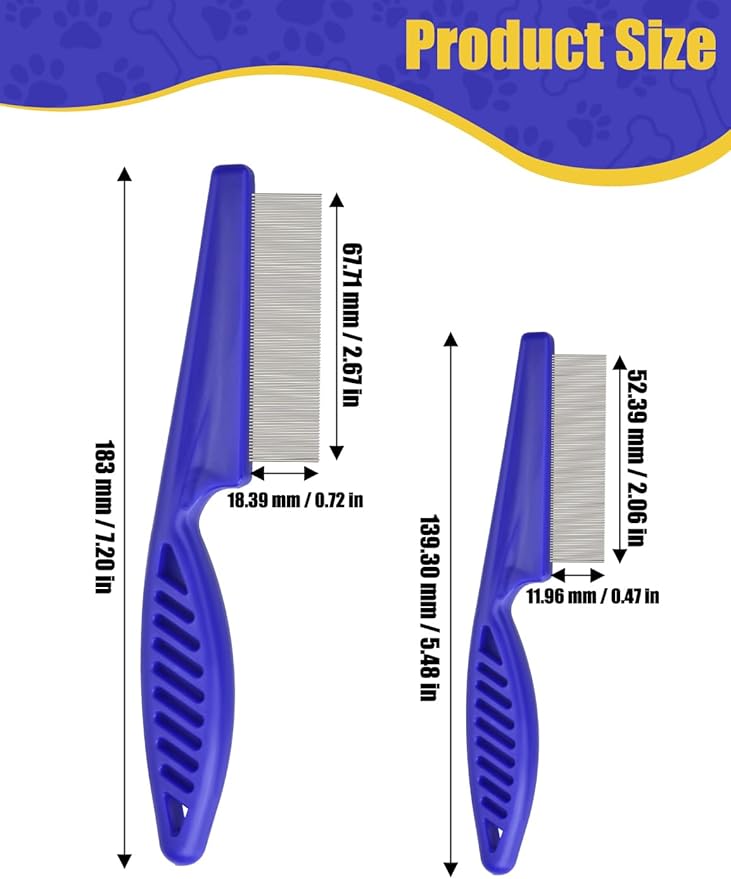 Flea Comb for Cats with Handle, 4 Pcs Flea Brush Tear Stain Comb Grooming Face and Matted Hair Paws Pet Lice Comb for Small, Medium & Large Cat Dog Kitten Rabbit
