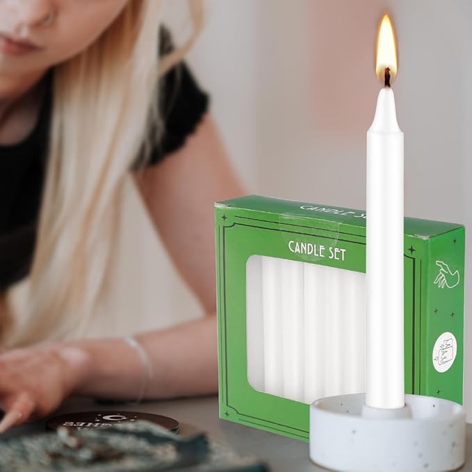 Set of 20 White Spell & Chime – Premium Mini Taper Candles for Rituals, Prayer, Birthdays, Meditation, Altar - 4 Inch Tall, Unscented (White)