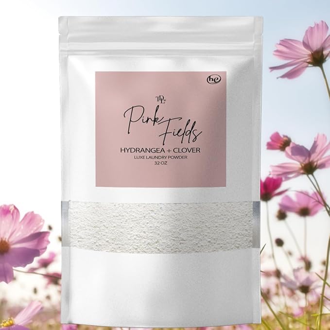 Home 'PINK FIELDS' Luxury Powdered Laundry Detergent – Hydrangea & Clover Scent – HE & Standard Machines – Stain & Odor Remover – Nontoxic & Biodegradable (32 oz / 64 Loads)