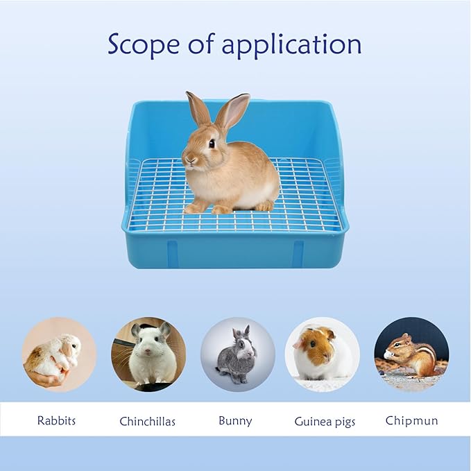 10Pcs Rabbit Litter Box Toilet,Bunny Plastic Square Cage Toilet with Grate Rabbit Corner Litter Bedding Small Animal Potty Training Box Pet Poop Pan for Bunny Guinea Pig Ferret Chinchilla(Blue)