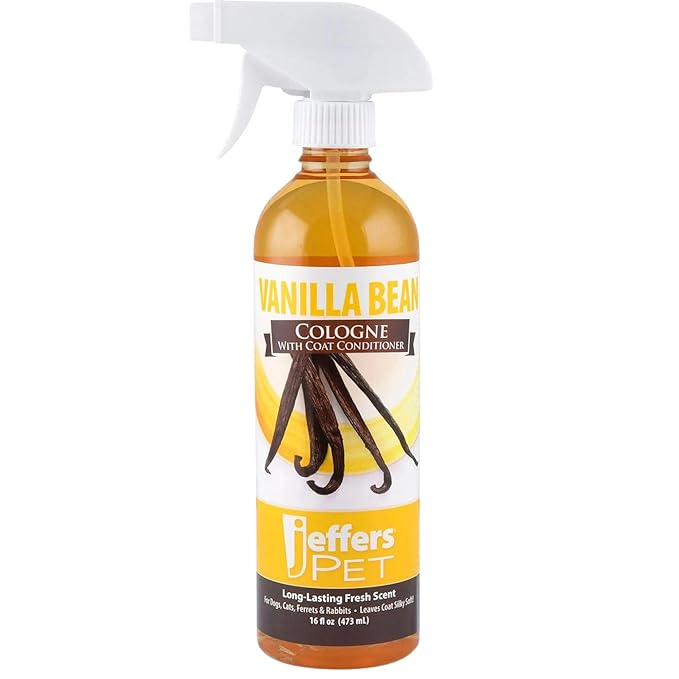 Jeffers Pet Cologne Spray with Coat Conditioner for Dogs & Cats, Vanilla Bean - Detergent & Soap Free Grooming Fragrance Mist, Deodorizer, Freshener, Safe for Pets, Salon, Home Use - 16 oz