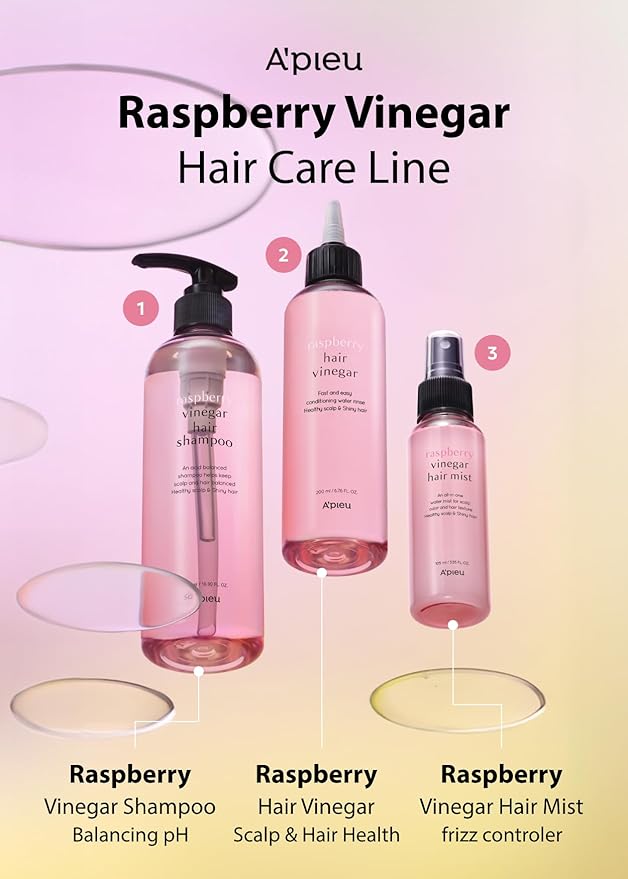 A’PIEU Raspberry Vinegar Hair Shampoo - Dandruff & Clarifying Shampoo with Scalp Treatment. Balances pH, Removes Buildup, Soothes Scalp. Korean Hair Care. 16.9 fl.oz