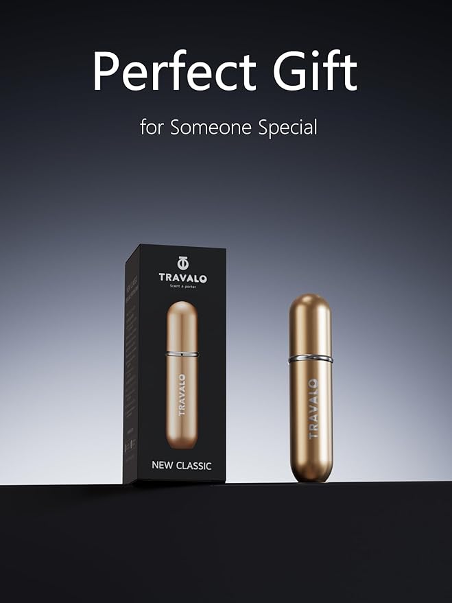 NEW CLASSIC Refillable Perfume Atomizer, Bottom Filling Fragrances Perfume Bottle, Mini Cologne Dispenser, Travel sized (GOLD)