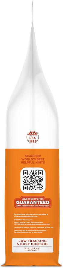 WORLD'S BEST CAT LITTER Low Tracking & Dust Control Multiple Cat Unscented 8-Pounds - Natural Ingredients, Quick Clumping, Flushable & Made in USA - Long-Lasting Odor Control & Easy Scooping