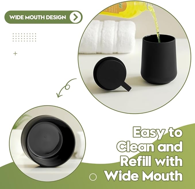 Matte Black Foaming Hand Soap Dispenser Plastic 11 oz - Modern Minimalist Style for Bathroom & Kitchen Countertop Refillable