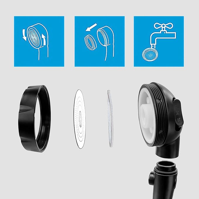 KAIYING Drill-Free High Pressure Handheld Shower Head with ON/OFF Pause Switch 3 Spray Modes Water Saving Showerhead, Detachable Puppy Shower Accessories (N:Shower Head (Black)+Bracket+Hose)