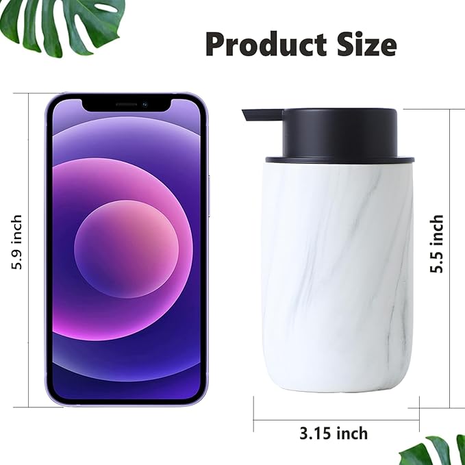 Marble Foaming Soap Dispenser Set - 2 Pack White Marble Ceramic Foam Dish Hand Soap Dispenser with Black Pump for Bathroom, Bathroom Dispenser Set for Modern Home Farmhouse Decor