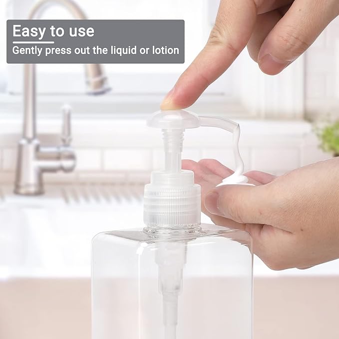 Suream Refillable Shampoo and Conditioner Bottles, 9.5oz/280ml Clear Plastic Pump Dispensers for Shower, Square Empty Bathroom Bottle for Body Wash, Essential Oil, Soap Liquid, Lotion, 3Pack