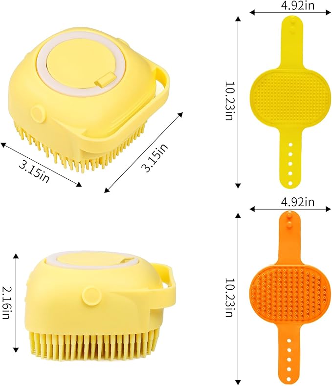 Comotech 6PCS Dog Bath Brush & Dog Toothbrush | Adjustable Handle Shampoo Brush & Scrubber for Short & Long Haired Dogs & Cats | Effectively Solve Odor & Stain Removal Problems (Orange Yellow Yellow)