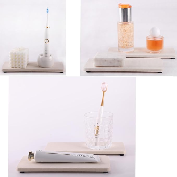 2 Pcs Water Absorbing Stone Trays, Kitchen/Bathroom Sink Soap Dish, Diatomite Tray Used for Hand Soap & Cosmetic Bottles in The Modern Home, 3.15" W x 8.7" L, Light Gray