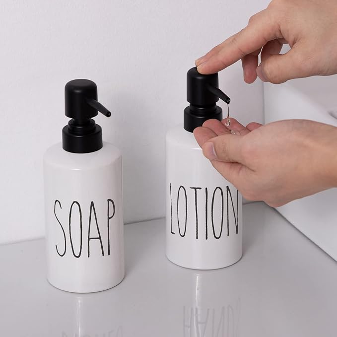 FE Soap Dispenser, 10oz Ceramic Liquid Soap Dispenser for Bathroom Countertop with Plastic Pump(SOAP)