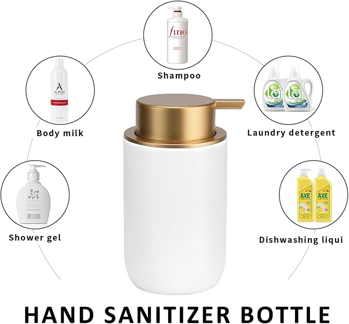 Soap Liquid Dispenser Ceramic with Easy-to-Press Pump Hand Liquid Dispenser (Can't Foam) for Shampoo Bathroom Countertop 13.5 oz