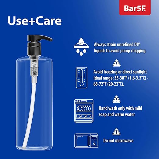 Bar5F Empty Shampoo Bottles with Pumps (2-Pack 32oz/1Liter/Large) BPA-Free PETE1 Plastic Bottle Crystal-Clear