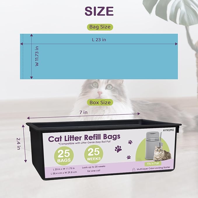 100 Cat Litter Refill Roll Bags Compatible with Litter Genie Easy Roll Pail | Odor-Control & Long-Lasting Refills | 4 Pack (100 Bags Total)