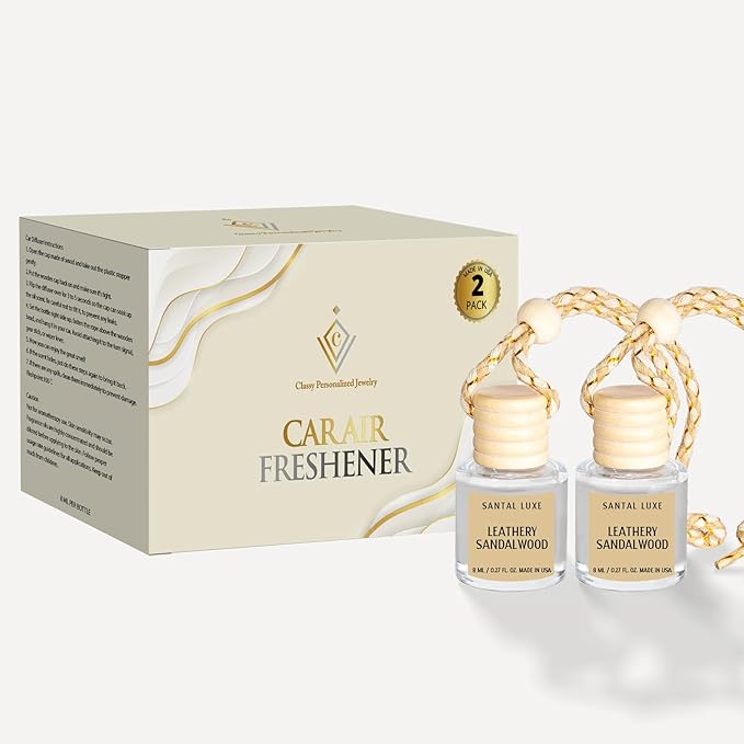 C Classy Car Air Freshener Hanging 2 Pack, Leathery Sandalwood Essential Oil Diffuser, Car Fresheners for Men&Women, Long-Lasting Air Freshener for C ar, C ar Accessories, Made in USA