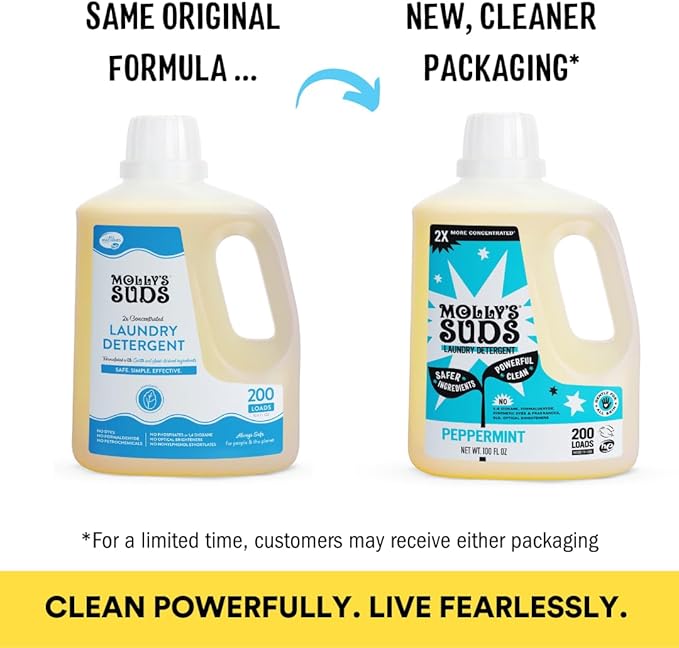 Molly's Suds Liquid Laundry Detergent | Clean Laundry Detergent Soap for Sensitive Skin | 2x Concentrated, High Efficiency (HE) (Peppermint - 200 Loads)