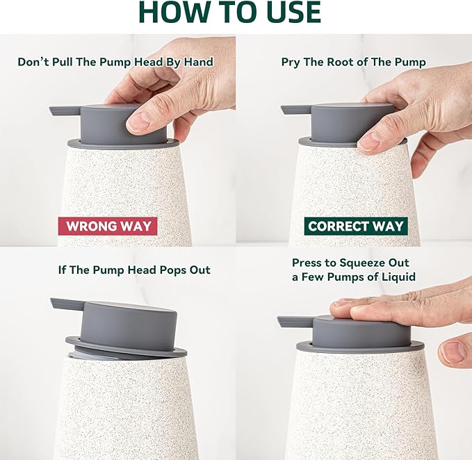 Ceramic Foaming Soap Dispenser - 12 Oz Beige Foam Hand Soap Dispenser for Bathroom, Hand Wash Dispenser Bottle with Grey Foam Pump, Minimalist Refillable Dish Dispenser for Kitchen