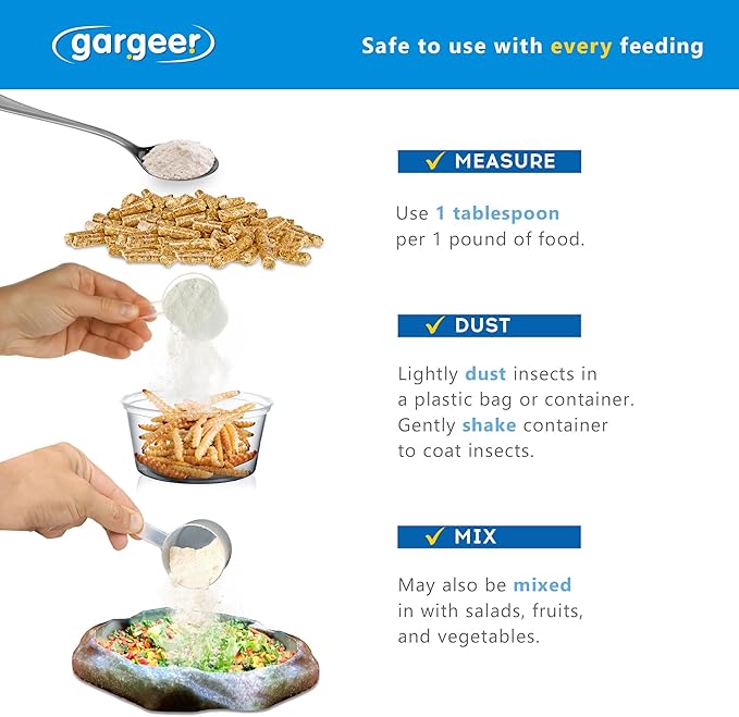 4oz All Reptile Calcium Powder with Vitamin D3, Phosphorus-Free, Ultrafine Powder, Pure Dust & Ready to Use for All Reptiles, Lizards & Amphibians Supplement. Made in The USA. Enjoy !