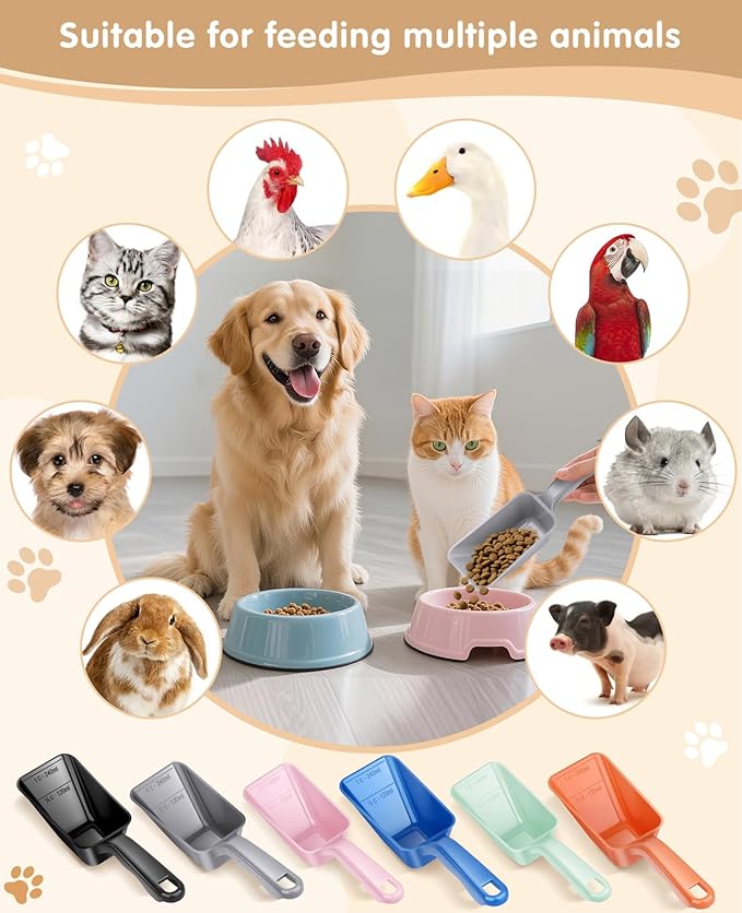 2-Pack Dog Food Scoop 1 Cup, Plastic Pet Food Measuring Scoop With Measuring Lines (1/2 & 1 Cup Markings) for Dogs, Cats, Fish, Bird(Grey)