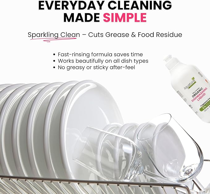 Organic Dishwashing Liquid - Natural Dish Washing Liquids Cleaner - Kitchen Unscented Dish Soap Liquid - Gentle Dishwash for Sensitive Skin - Plant-Based & Fragrance Free (16.9 fl oz)
