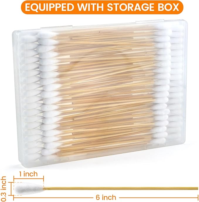 100 PCS Large Cotton Swabs in Storage Box - 6 inch Extra Large Dog Ear Cleaning Swab Soft and Thick with Bamboo Handle Specially Designed for Pet Care