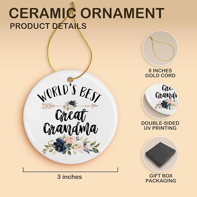 World's Best Great Grandma Ceramic Ornaments Gifts, Great Grandma Great Grandmother Hanging Ornament Decor for Christmas Tree, Thank You Appreciation Gifts for Great Grandma Birthday Holiday