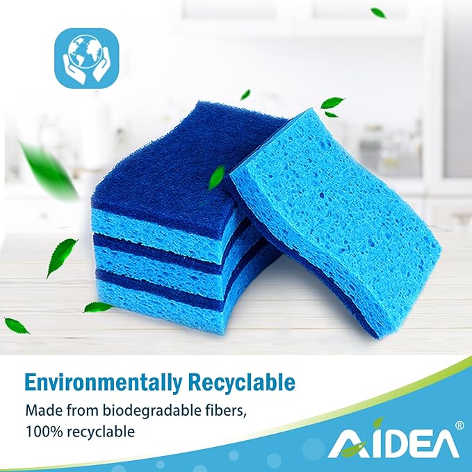 AIDEA Sponges Kitchen, Non Scratch Scrub Sponge, 6Count, Sponges for Non Stick Cookware, Cleaning Sponge for Dishes, Cleans Fast Without Scratching, Cleaning Power for Kitchen, Bathroom, Household
