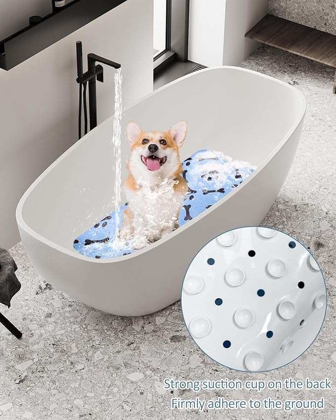 Dog Bath Mat for Tub Non-Slip Pet Bathtub Mat Fast Dry Dog Shower Attachment Mat Senior Friendly Dog Bath Supplies (Blue