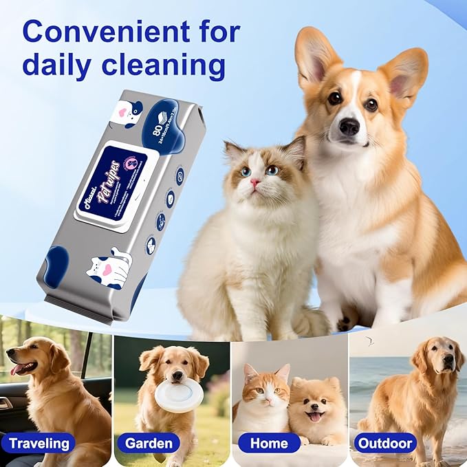 MIOSSZI Pet Cleaning Deodorizing Wipes for Dogs & Cats Pet No-Rinse Grooming Wipes Hypoallergenic Disposable Pet Bathing Wipes Hydrating & Nourish Fur Dog Cleaning Wipes for Paw, Butt, Body 480 pcs