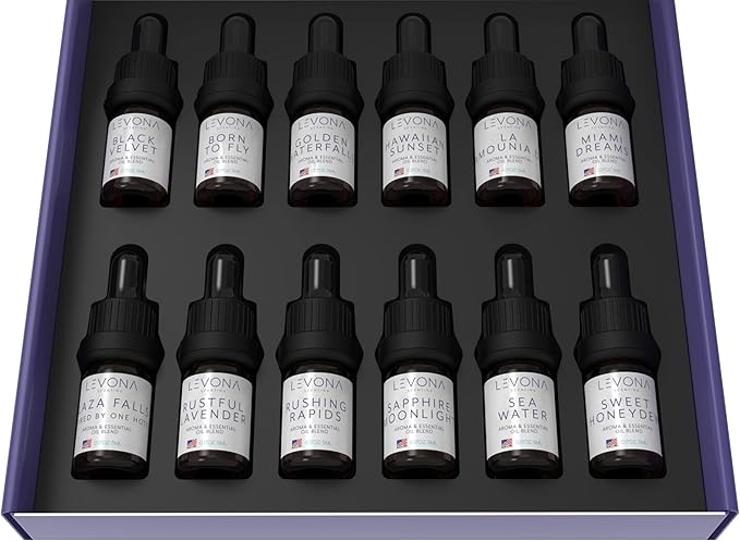 Levona Scent Essential Oils Set - Home Luxury Scents for Diffusers & Humidifiers, Ideal for Home Fragrance, Air Freshening, & Odor Elimination, Aromatherapy Gift Pack, Made in USA - 5 ml, Pack of 12