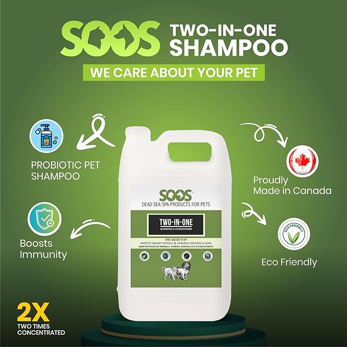 Soos Pets Two-in-One Shampoo Plus Conditioner for Dogs & Cats | 2-in-1 Natural Dead Sea Minerals | Cleansing & Moisturizing Formula | Gentle on Skin, Promotes Soft Shiny Coat - 4L