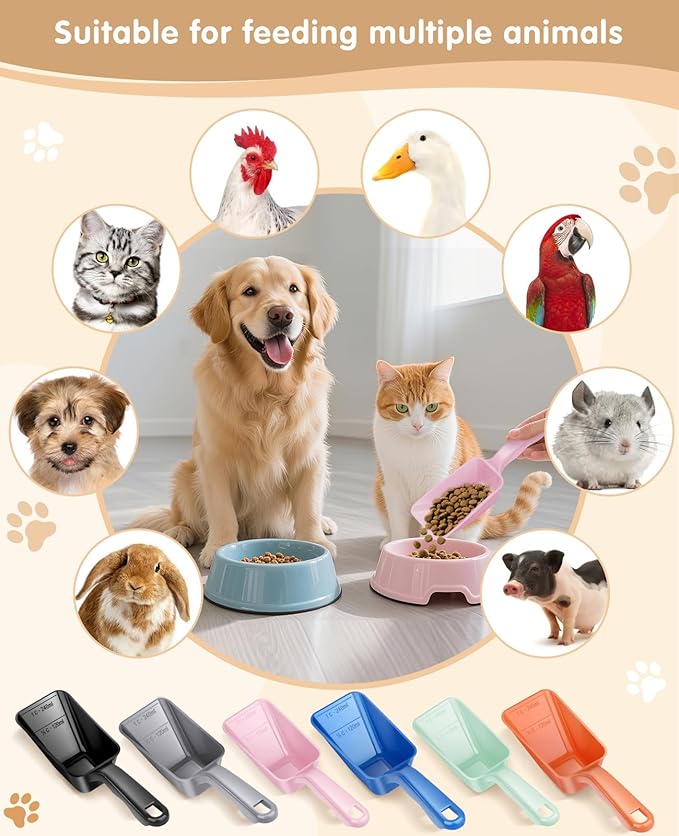 2-Pack Dog Food Scoop 1 Cup, Plastic Pet Food Measuring Scoop With Measuring Lines (1/2 & 1 Cup Markings) for Dogs, Cats, Fish, Bird(Pink)