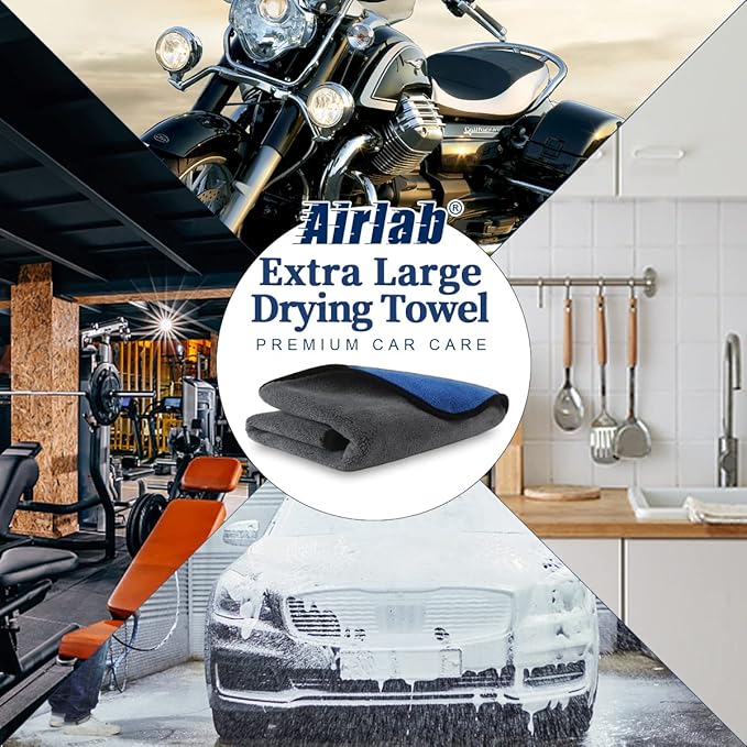 Airlab Microfiber Towels for Cars Wash Drying Thick Plush Cleaning Cloth Auto Detailing Super Absorbent for Interior & Exterior Lint Free, Streak Free, 35 x 24 Inch, 500 GSM, Pack of 1