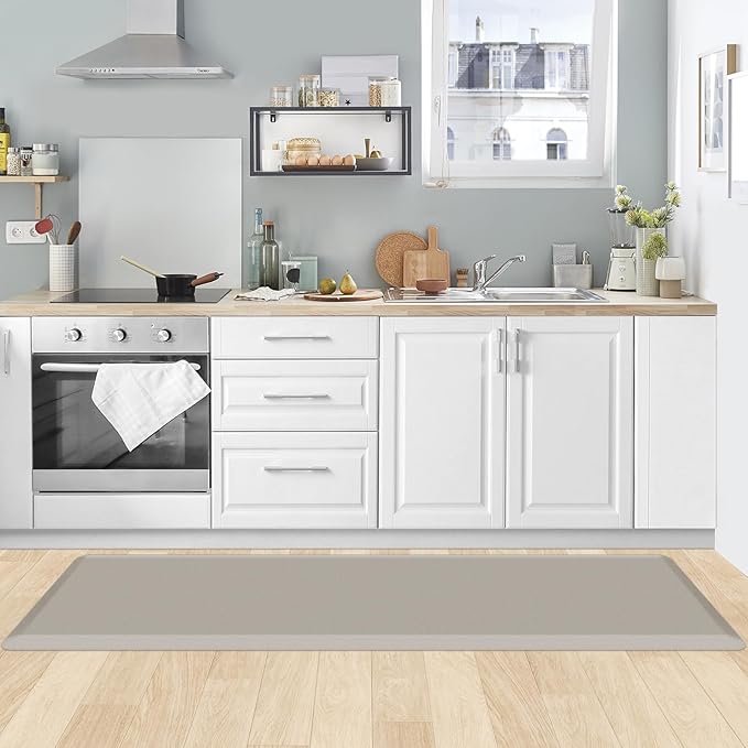KitchenClouds Kitchen Mat Cushioned Anti Fatigue Kitchen Rug 17.3"x60" Waterproof Non Slip Kitchen Rugs and Mats Standing Desk Mat Comfort Floor Mats for Kitchen House Sink Office (Khaki)