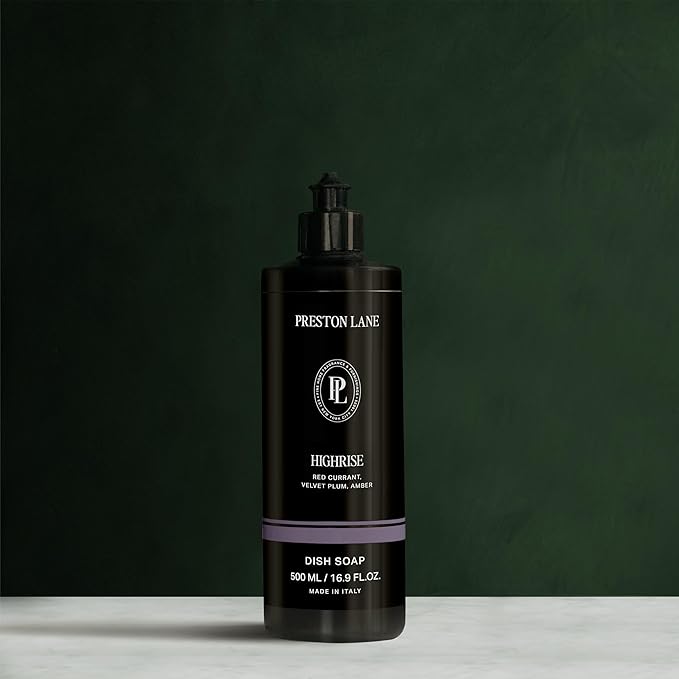 Preston Lane Luxury Dish Soap, Highrise Scent | Plant Powered Formula with Essential Oils | Tough on Grease, Gentle on Hands | Vegan, Cruelty Free, Clean Ingredients