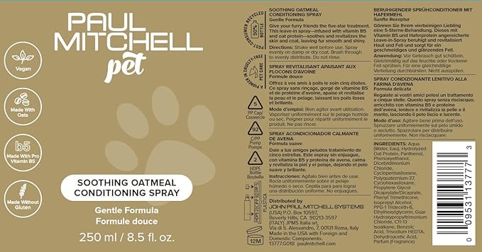 Paul Mitchell Pet Soothing Oatmeal Conditioning Spray, Gentle Formula, Grooming Spray for Dogs, 8.5 fl. oz