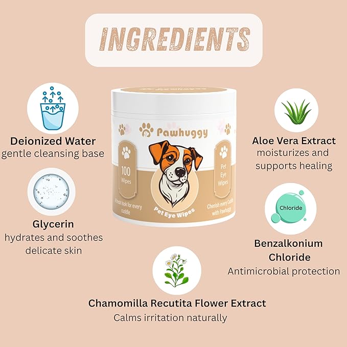 100 Wipes - Pet Eye Wipes - Tear Stain Remover for Dogs & Cats, Puppy Essentials for Pet Parents - Gently Cleans Eyes & Reduces Tear Stains for a Fresh Look, Empathetic Care