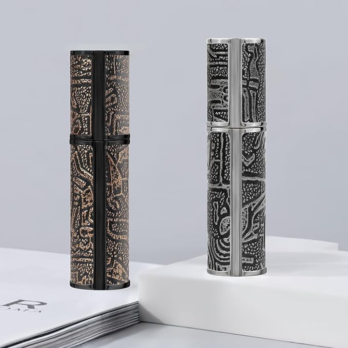 5ml Perfume Spray Bottle, AG00CQ Leather Refillable Dispenser Bottom Fill Fragrance Scent Container, Portable and Leak-proof Suitable for Traveling & Outgoing (Egypt Print Black)