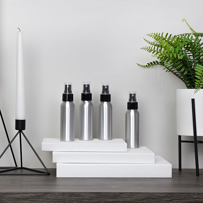 Cornucopia Brands 2-Ounce Aluminum Fine Mist Spray Bottles (6-Pack); Empty Mini Metal Atomizer Bottles, 2.75oz Travel/Purse/Sample Size