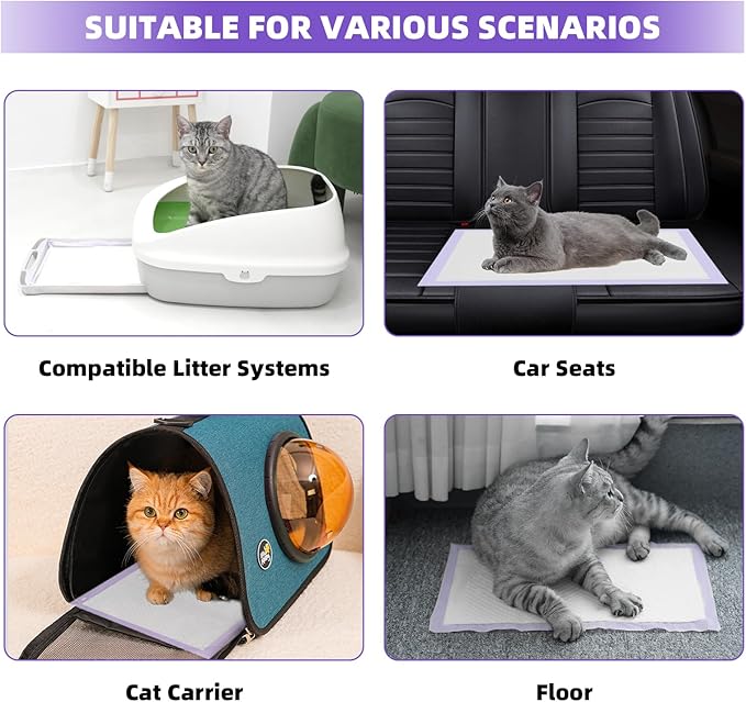 IMMCUTE Cat Pads 16.9" X 11.4", 30 Ct | Pee Pads for Cats | Thickened 6-Layer Super Absorbent Pads | Pee Pads for Tidy Cats Breeze Litter System | Cat Pee Pads