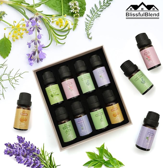 Aromatherapy Essential Oils Set, Pure Essential Oils for Diffusers for Home Care, Skin, Candle Making 8pcs -Peppermint, Lavender, Eucalyptus, Tea Tree, Rose, Rosemary, Clove, Orange 10 ML