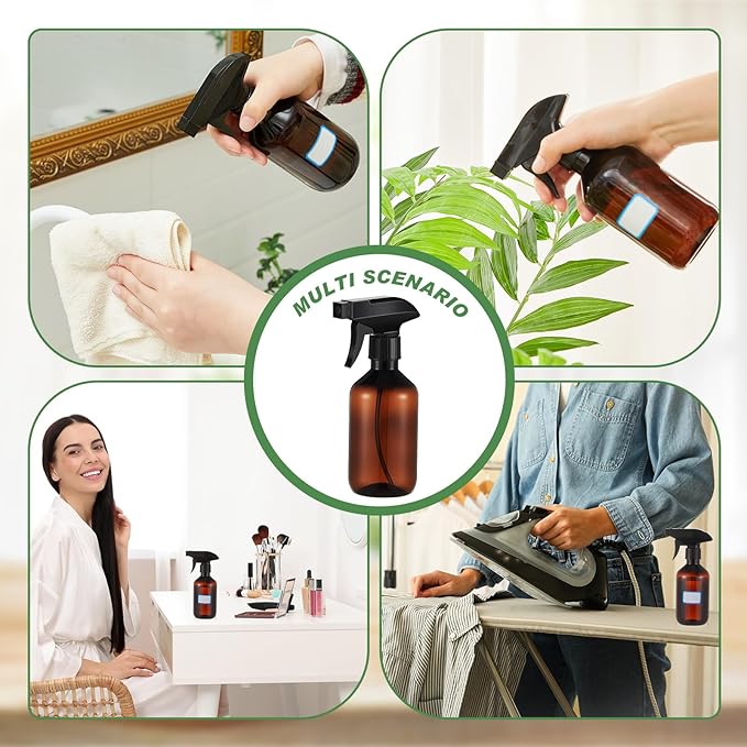 9 Pack 10oz/300ml Plastic Spray Bottle Bulk for Plant Small Spray Bottle Fine Mist Water Sprayer Upgraded Adjustable Nozzle Refillable Empty Containers for Cleaning, Hair, Cooking(Amber)