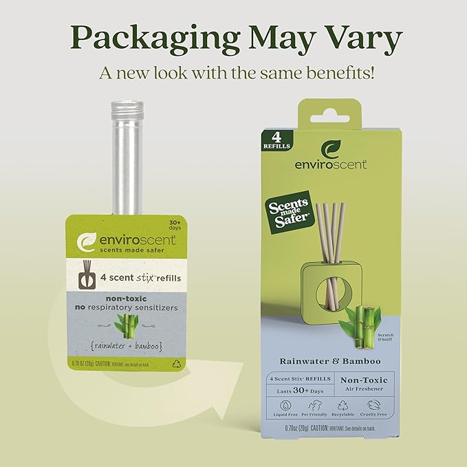 Enviroscent Non-Toxic Air Freshener for Home | Essential Oil Diffuser | Air Freshener & Room Freshener | Home Fragrance Last Over 30 Days | 32 Scent Stix Refills (Rainwater & Bamboo)