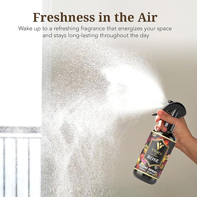 Vilara US Room Spray Freshener – Long-Lasting Luxury Perfume Scent, Linen & Fabric Spray for Bedding, Furniture, Home & Bedroom Aromatherapy – 16.9 fl oz (Rose)