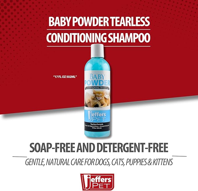 Jeffers Baby Powder Scent Conditioning Shampoo for Dogs, Cats, Puppies & Kittens – Gentle, Soap Free Formula with Natural Oils – Odor Eliminating, Safe Coat Care, Hypoallergenic Pet Shampoo, 17 oz