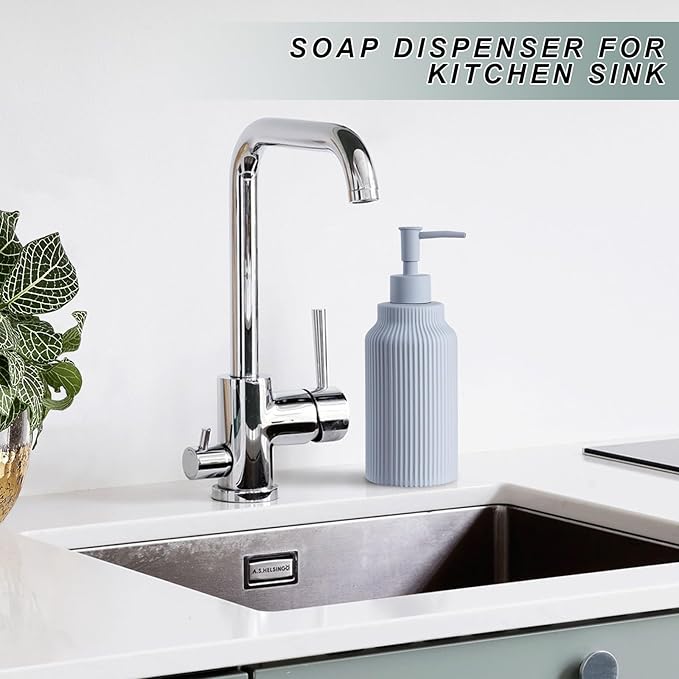 Modern Ceramic Soap Dispenser for Bathroom,14oz Ceramic Soft Touch Hand Lotion Dispenser with Pump,Liquid soap Dispenser for Kitchen Rubber Paint (Blue)